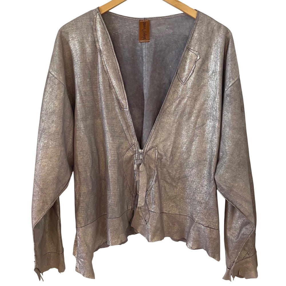 Susan Reidwig Metallic Jacket Open Front Tie Long‎ Sleeve Unique Design
Medium